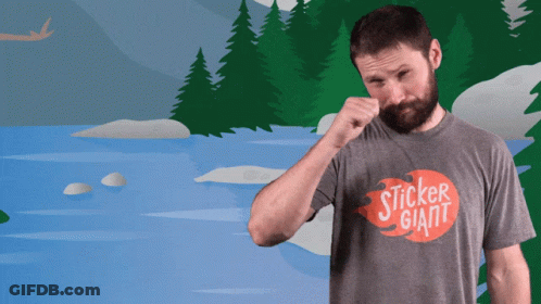 A Man With A Beard Wearing A Sticker Giant Shirt GIF