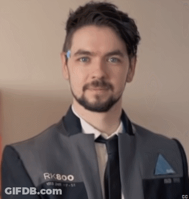 A Man With A Beard Wearing A Suit And Tie Is Looking At The Camera . GIF