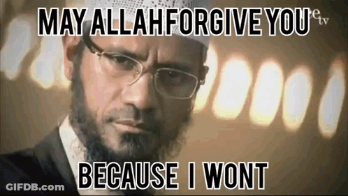 A Man With A Beard Wearing Glasses And A White Hat Says May Allah Forgive You Because I Wont GIF