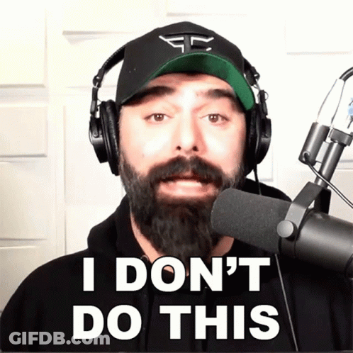 A Man With A Beard Wearing Headphones And A Hat Says " I Don 'T Do This " GIF