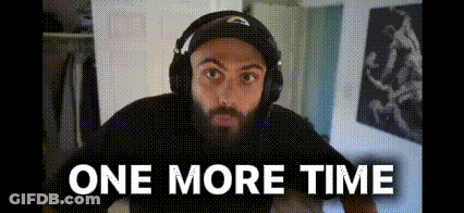 A Man With A Beard Wearing Headphones And The Words One More Time Above Him GIF
