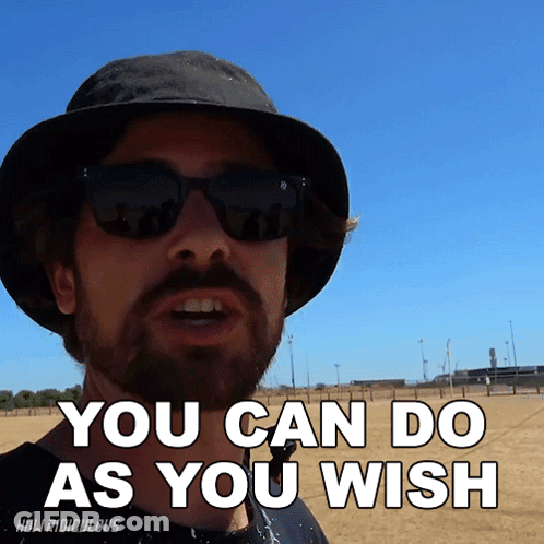 A Man With A Beard Wearing Sunglasses And A Hat Says You Can Do As You Wish GIF