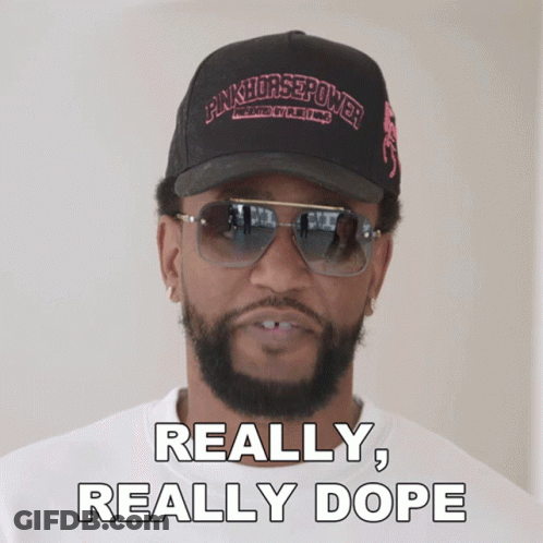 A Man With A Beard Wearing Sunglasses And A Hat That Says Really Really Dope GIF