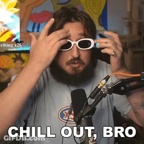 A Man With A Beard Wearing Sunglasses And A Shirt That Says Chill Out Bro GIF