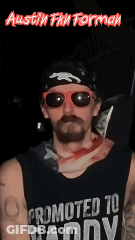 A Man With A Beard Wearing Sunglasses And A Shirt That Says Promoted To Daddy GIF