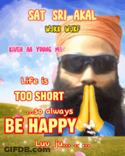 A Man With A Beard Wearing Sunglasses And A Turban Says " Be Happy " GIF