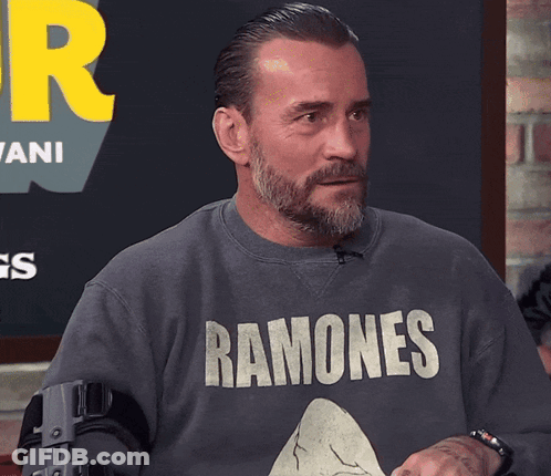 A Man With A Beard Wears A Ramones Shirt GIF