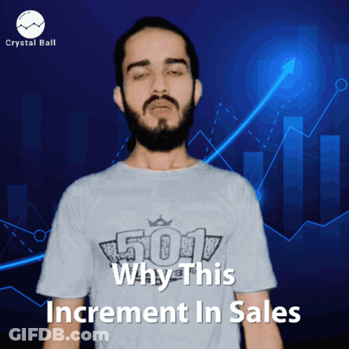 A Man With A Beard Wears A Shirt That Says 501 Why This Increment In Sales GIF