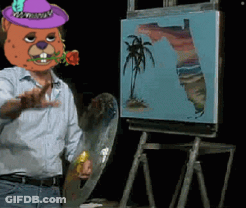 A Man With A Beaver Head Paints A Picture Of Florida On An Easel GIF