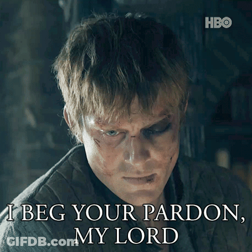 A Man With A Black Eye Says " I Beg Your Pardon " GIF