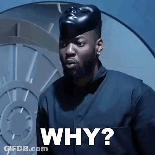 A Man With A Black Mask On His Head Is Asking Why GIF