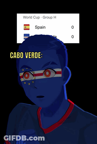 A Man With A Blue Face Painted With The Cabo Verde Flag GIF