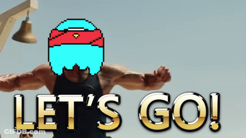 A Man With A Blue Ghost On His Head And The Words Let 'S Go Behind Him GIF