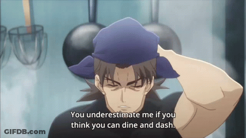 A Man With A Blue Hat On His Head Says You Underestimate Me If You Think You Can Dine And Dash GIF