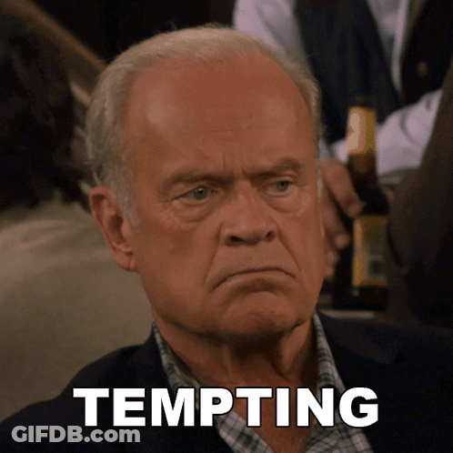 A Man With A Bottle Of Beer Behind Him And The Word Tempting Written On The Bottom GIF