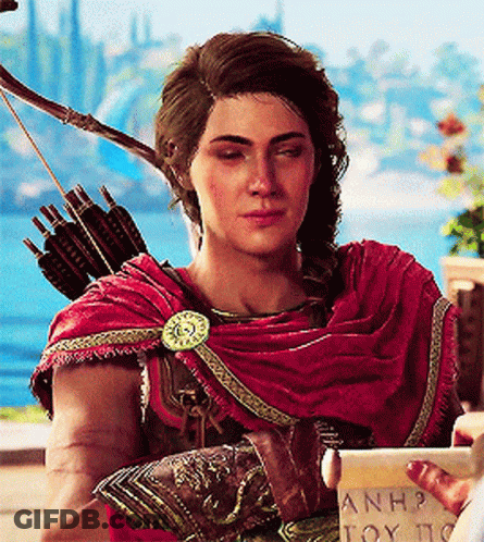A Man With A Bow And Arrow Is Holding A Piece Of Paper That Says ' Anh ' On It . GIF
