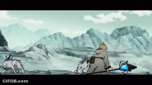 A Man With A Cane Is Standing Next To Two Animals GIF