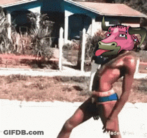 A Man With A Cartoon Bull On His Head GIF