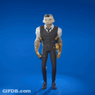 A Man With A Cat Head Is Flexing His Muscles Against A Blue Background GIF