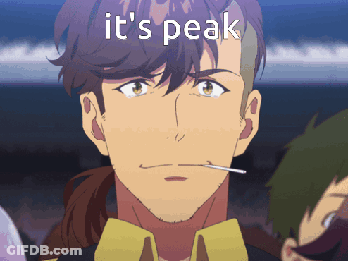 A Man With A Cigarette In His Mouth And The Words " It 'S Peak " Below Him GIF