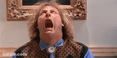 A Man With A Clock Around His Neck Is Screaming With His Mouth Wide Open . GIF