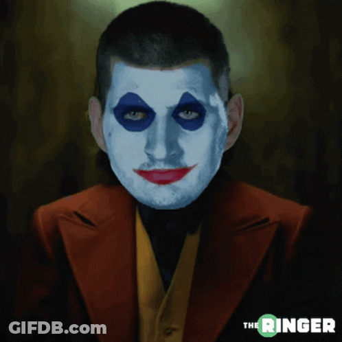 A Man With A Clown Face Painted On His Face With The Ringer Written Below Him GIF