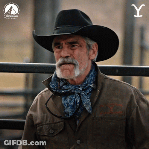 A Man With A Cowboy Hat And A Paramount Network Logo GIF