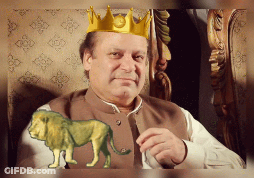 A Man With A Crown On His Head Sits Next To A Lion GIF