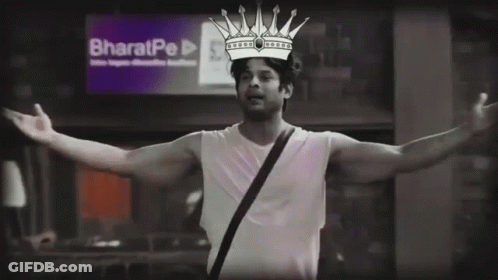A Man With A Crown On His Head Stands In Front Of A Sign That Says Bharatpe GIF