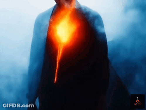 A Man With A Fire Coming Out Of His Chest Is Surrounded By Smoke And A Logo That Says ' Fire Soul ' GIF