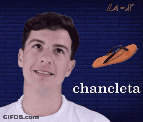 A Man With A Flip Flop And The Word Chancleta On The Bottom GIF