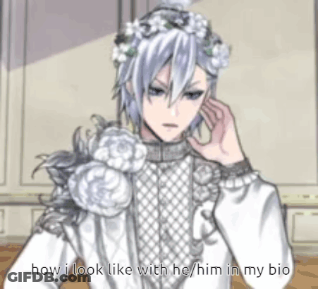 A Man With A Flower Crown On His Head Is Wearing A White Dress And A White Shirt . GIF