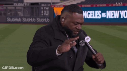 A Man With A Fox Logo On His Microphone GIF