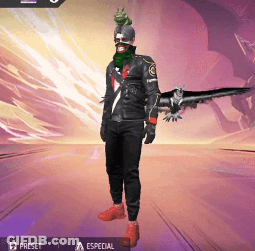 A Man With A Frog On His Head Stands In Front Of An Eagle And A Preset Button GIF
