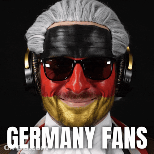 A Man With A German Flag Painted On His Face Wears Headphones GIF