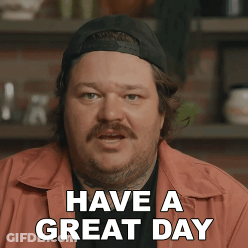 A Man With A Hat And A Mustache Says Have A Great Day GIF