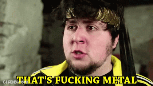 A Man With A Headband Of Gold Coins Says " That 'S Fucking Metal " GIF