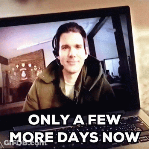 A Man With A Headset Is On A Laptop Screen With The Words Only A Few More Days Now GIF