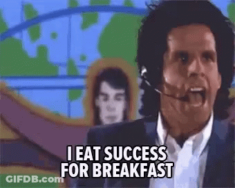 A Man With A Headset On Says I Eat Success For Breakfast GIF