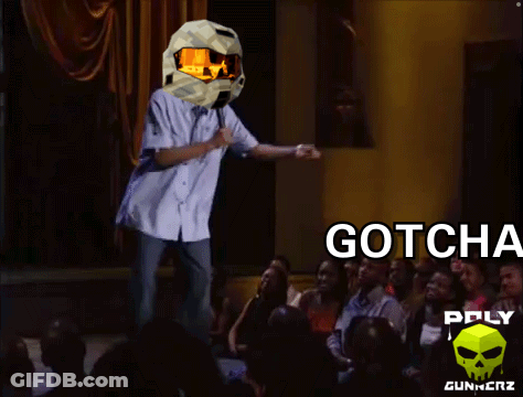 A Man With A Helmet On His Head Is Standing In Front Of A Crowd With The Words Gotcha Bitch GIF