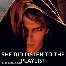 A Man With A Hood On His Head And The Words `` She Did Listen To The Playlist '' Written Below Him . GIF