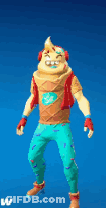 A Man With A Ice Cream Cone On His Head Is Dancing In A Video Game . GIF