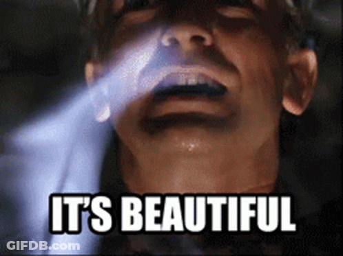 A Man With A Light Coming Out Of His Mouth And The Words It 'S Beautiful Above Him GIF