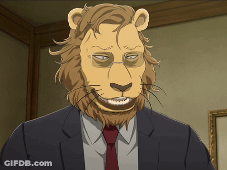 A Man With A Lion 'S Head Wearing A Suit And Tie GIF