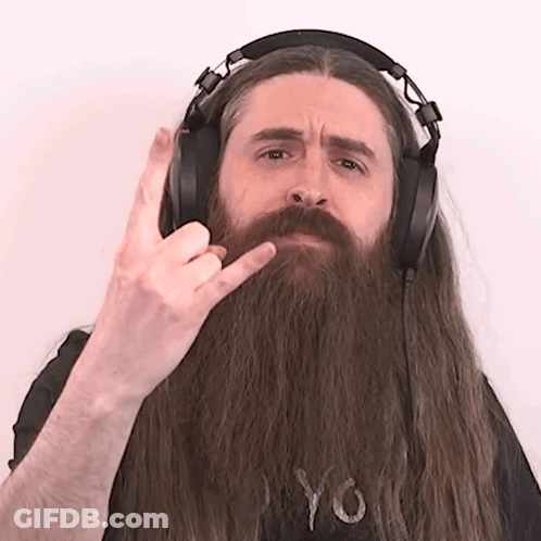 Man With Beard Wearing Headphones Making Devil Horns GIF