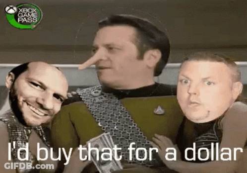 A Man With A Long Nose Is Holding A Dollar Bill While Two Other Men Look On . GIF