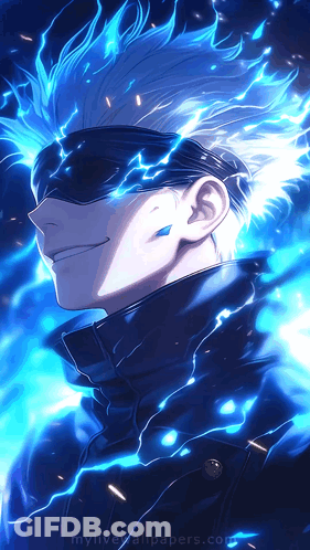 A Man With A Mask On His Eyes Is Surrounded By Blue Flames GIF