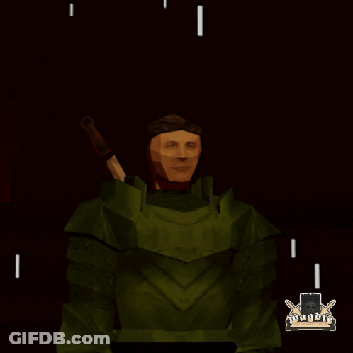 A Man With A Mask On His Face Is Holding A Sword In His Right Hand GIF