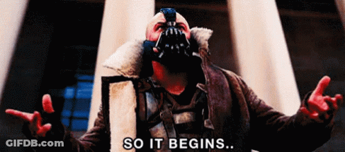 A Man With A Mask On His Face Says So It Begins GIF