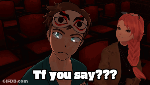 A Man With A Mask On His Head Says " If You Say " Next To A Woman With Red Hair GIF